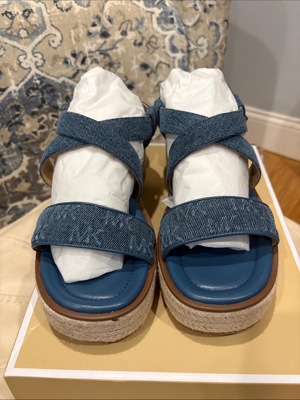 Michael Kors Denim Blue Espadrille Platform Sandals - Women's